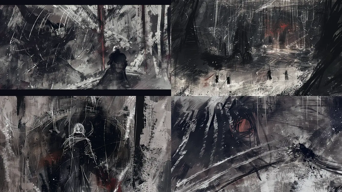 Abstract Expressionist Chaos in Monochromatic Tones - Midjourney sref style