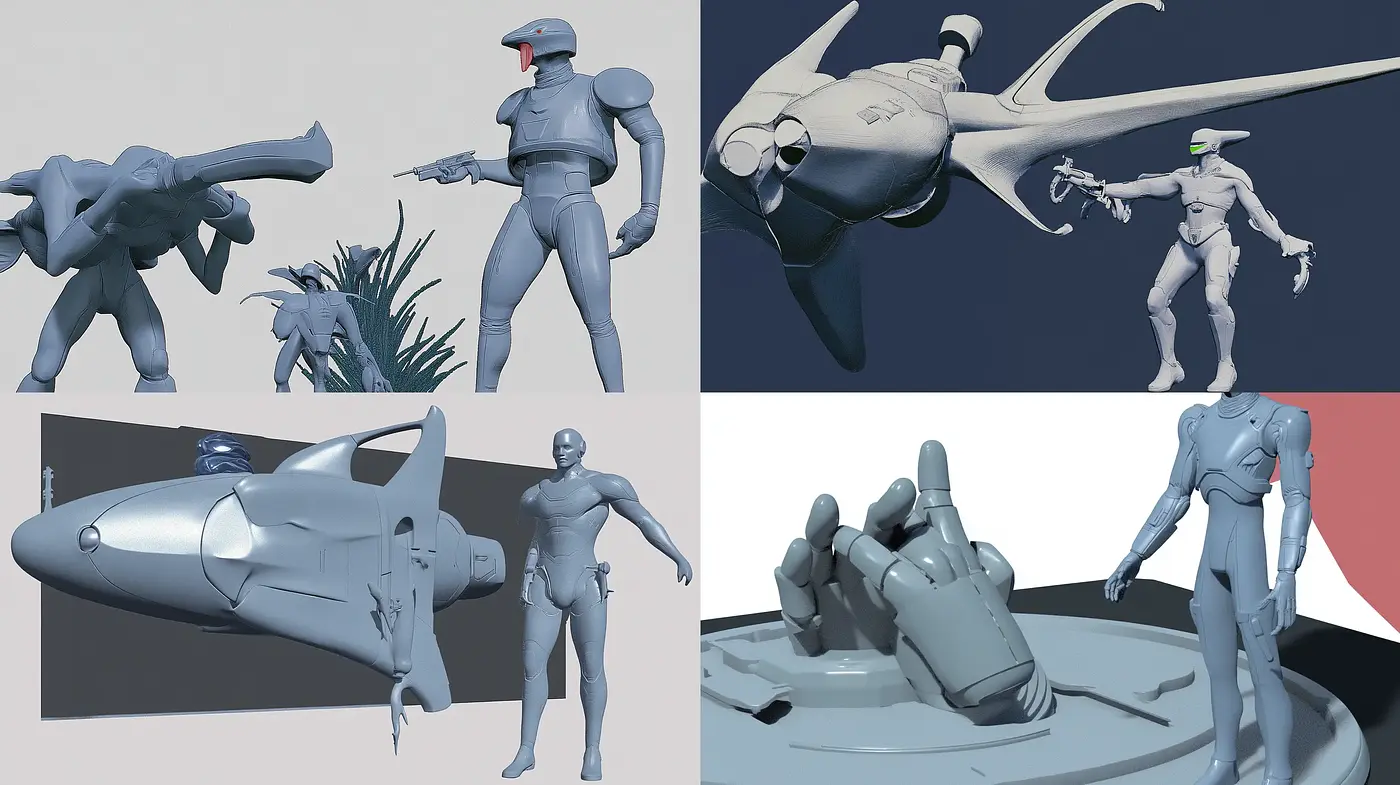 Futuristic Monochrome Concept Art Style with Homogeneous Texture - Midjourney sref style