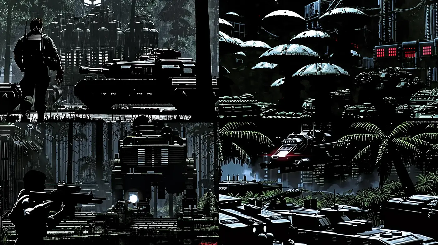 Futuristic Noir Synthesis: An Amalgamation of Cyberpunk and High-Contrast Environments - Midjourney sref style