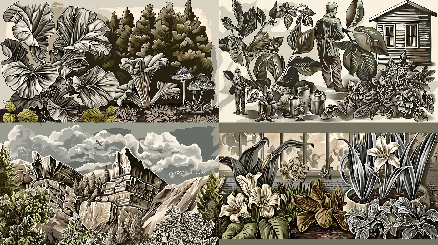 Earthen Tones in Stylized Botanical Illustrations - Midjourney sref style