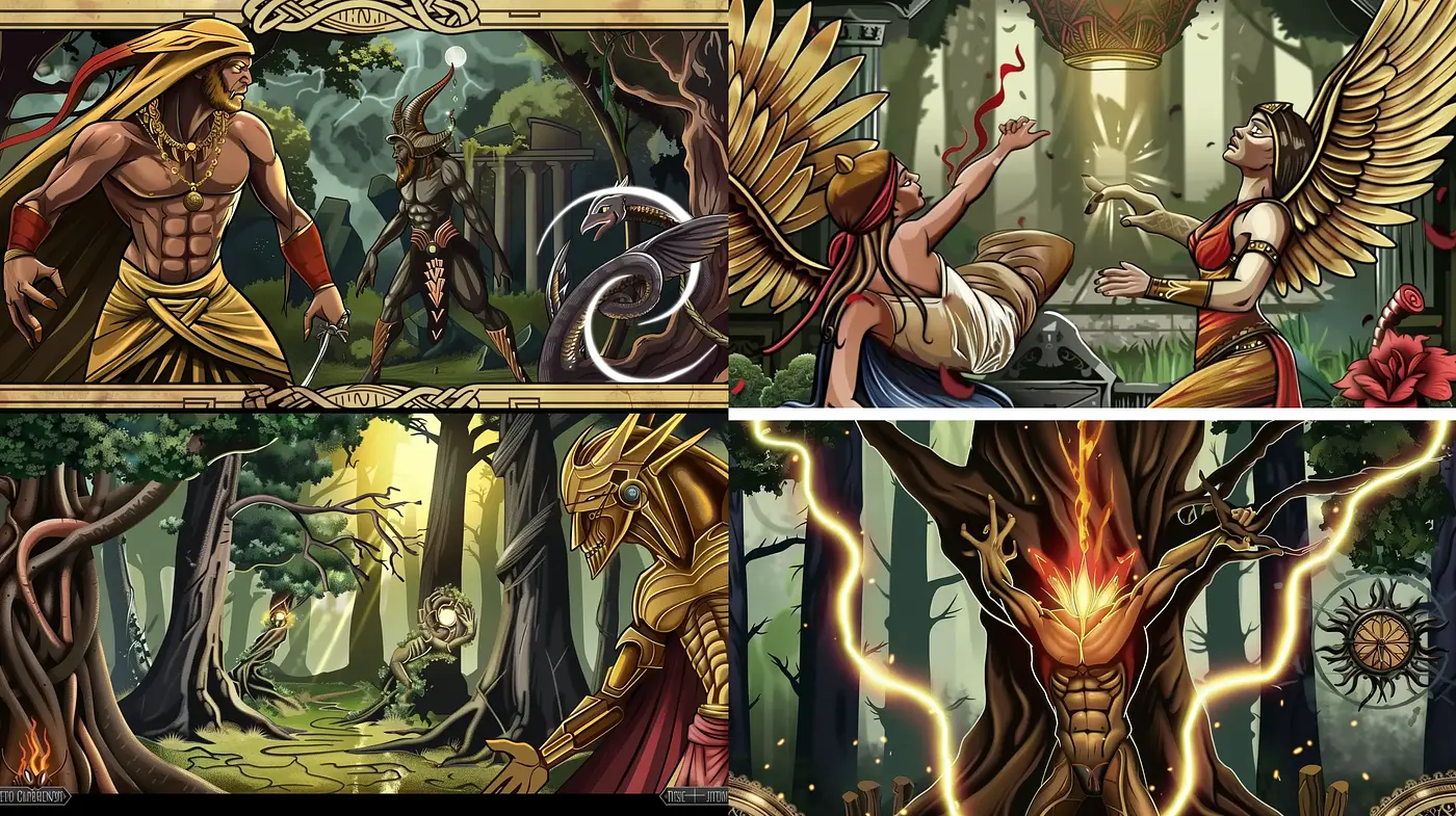 Mythological Essence in Vivid Hues with Dynamic Fantasy Artistry - Midjourney sref style