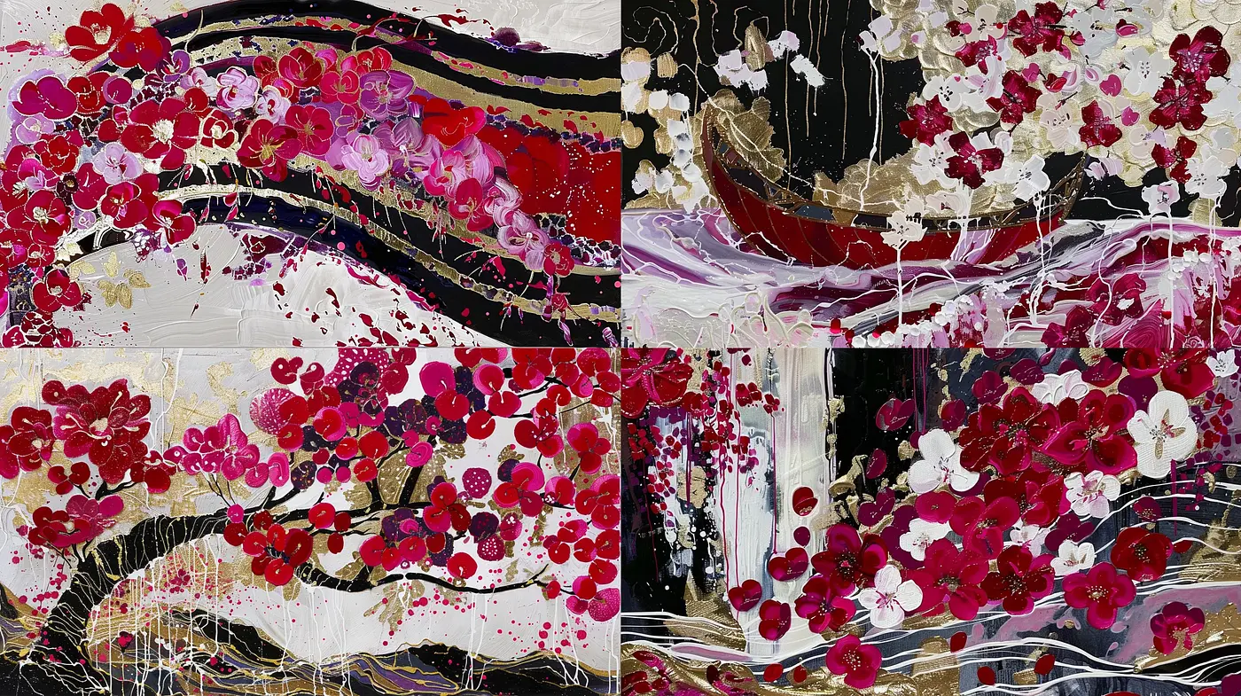 Vibrant Abstract Blossoms Amidst Dynamic Strokes - Midjourney sref style