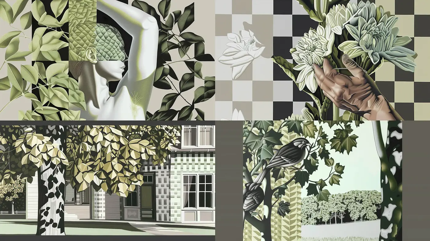 Chequered Botanical Dreamscapes in Muted Tones - Midjourney sref style