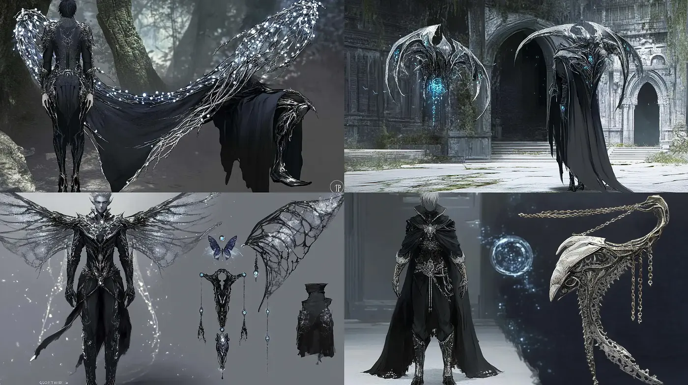 Dark Fantasia: A Meld of Gothic Architectural Elegance and Mythical Avian Forms - Midjourney sref style