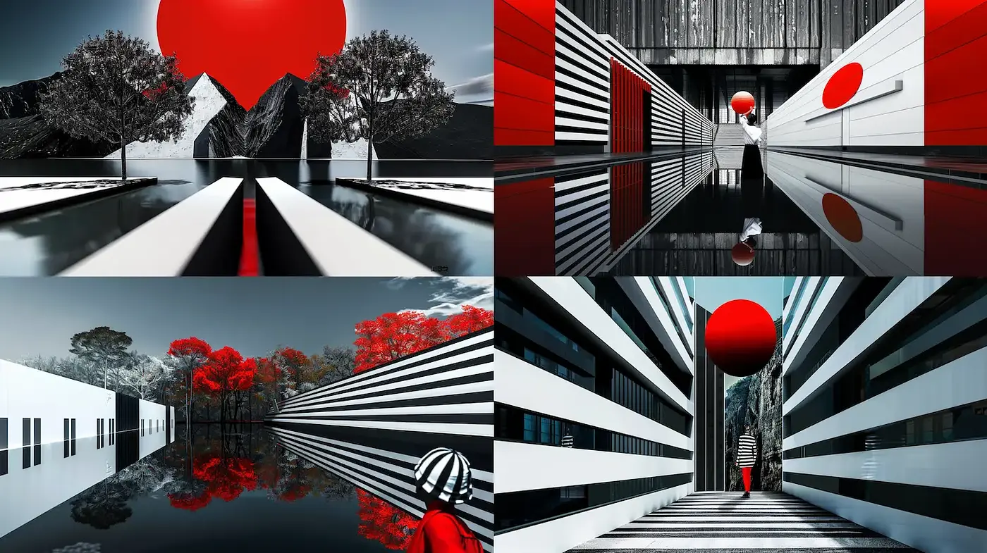 Visually Striking Architectural Harmony with Bold Geometric Elements - Midjourney sref style