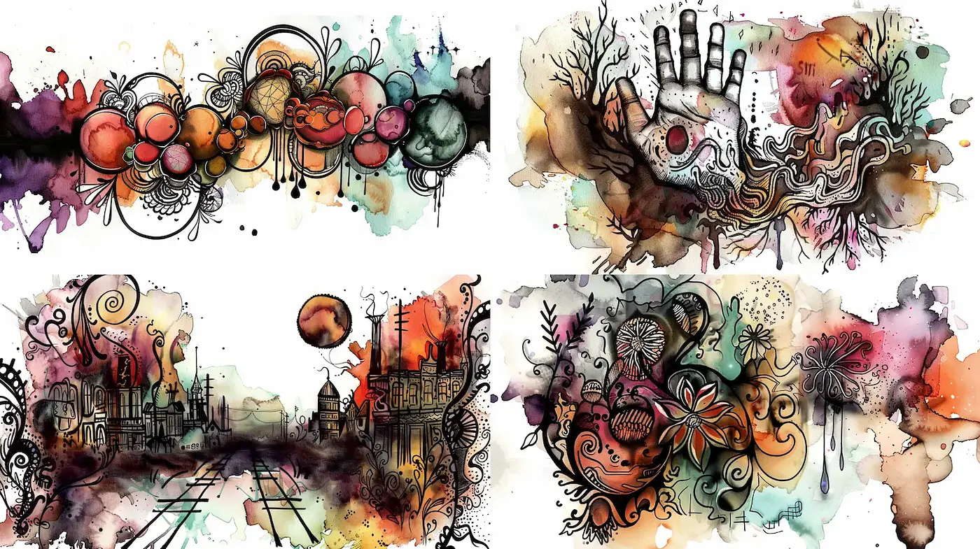 Eclectic Watercolor Surrealism with Organic Motifs - Midjourney sref style