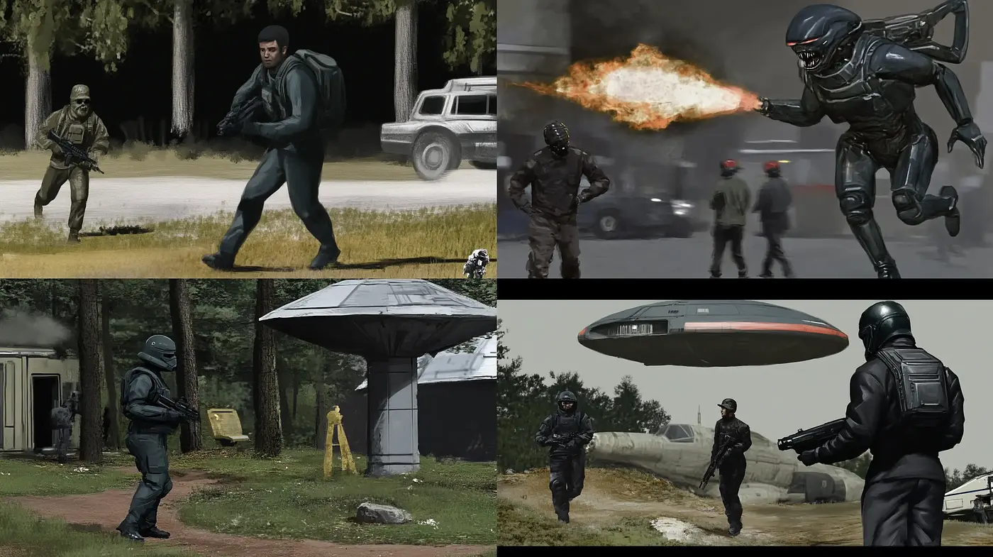 Futuristic Military Encounter with a Gritty Cinematic Essence - Midjourney sref style