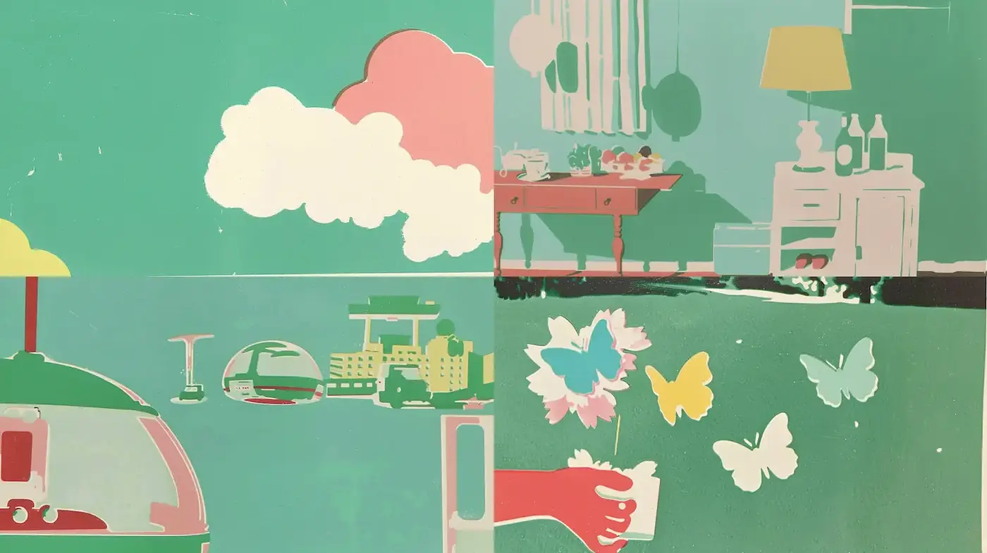 Playful and Retro Aesthetic with Vibrant Colors and Simple Forms - Midjourney sref style