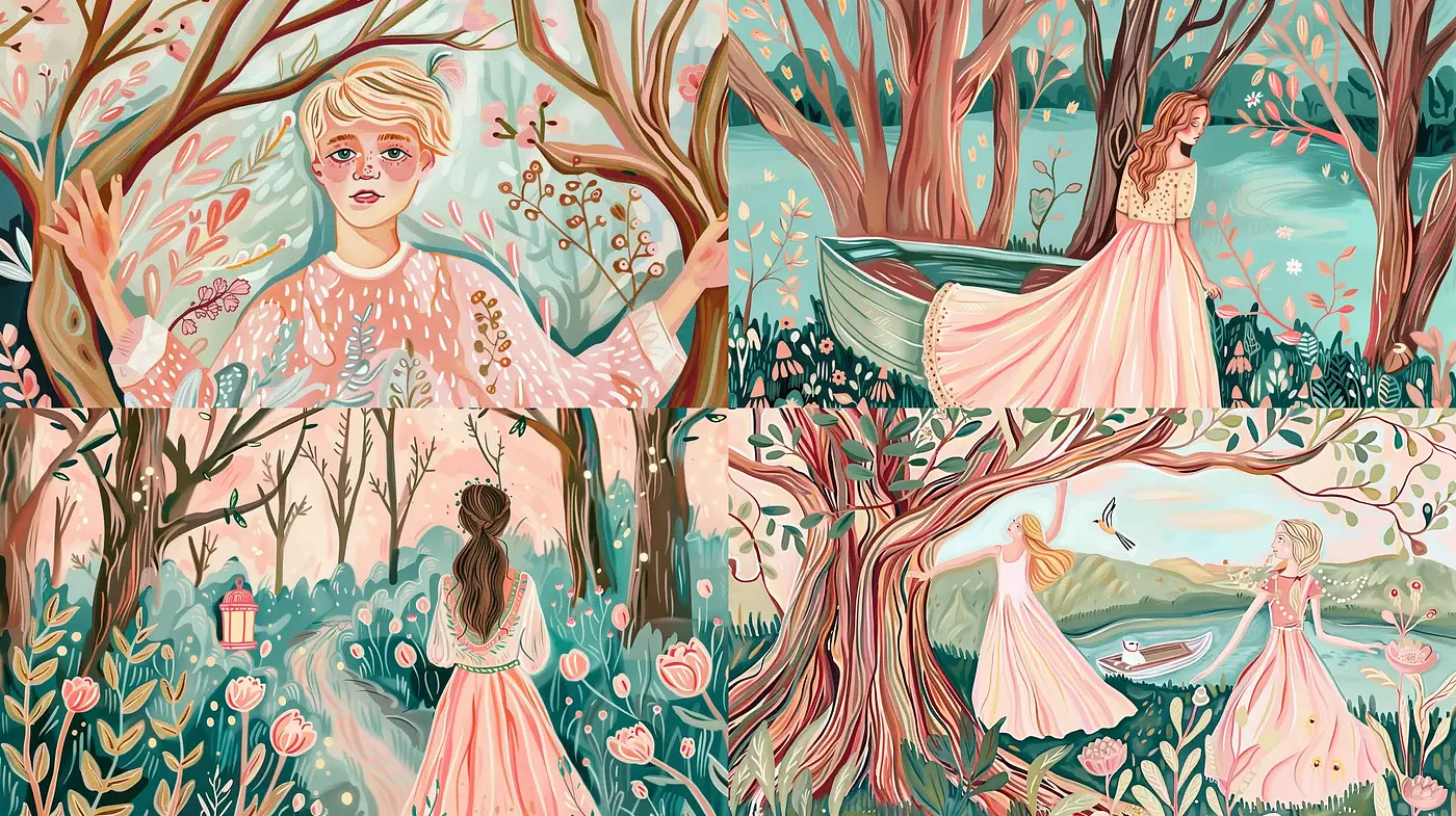 Enchanted Pastoral Elegance: A Harmonious Blend of Whimsical Nature and Gentle Hues - Midjourney sref style