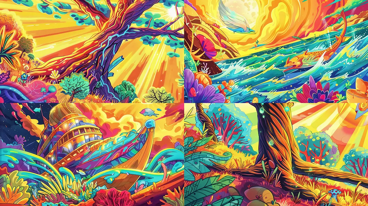 Vibrantly Surreal Psychedelic Dreamscape - Midjourney sref style