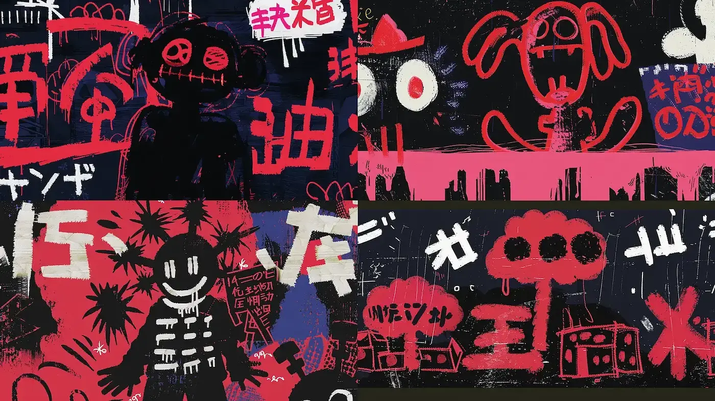 Dynamic and Expressive Urban Graffiti Art Style with Strong Contrasts - Midjourney sref style