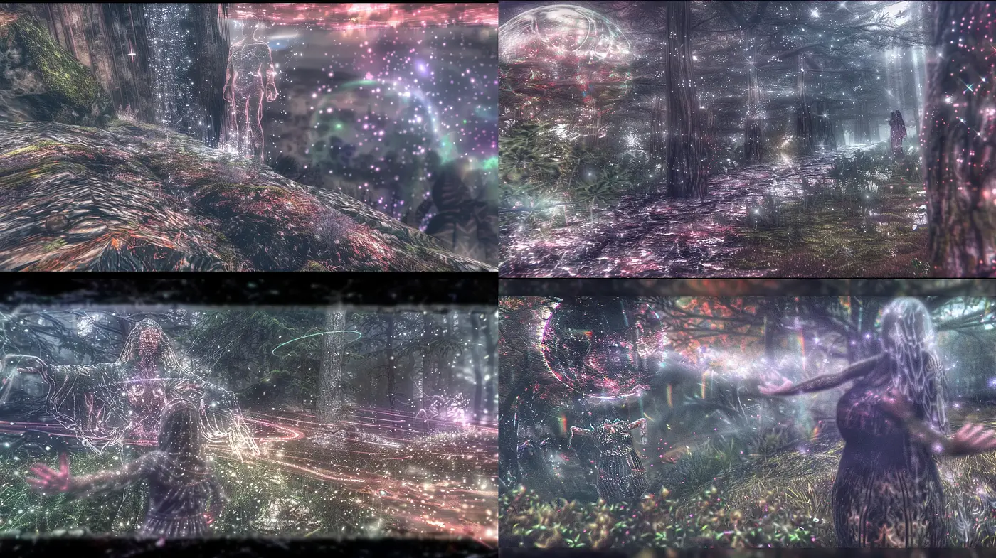 Enchanted Forest Dreamscape with Ethereal Glow and Cosmic Energy - Midjourney sref style