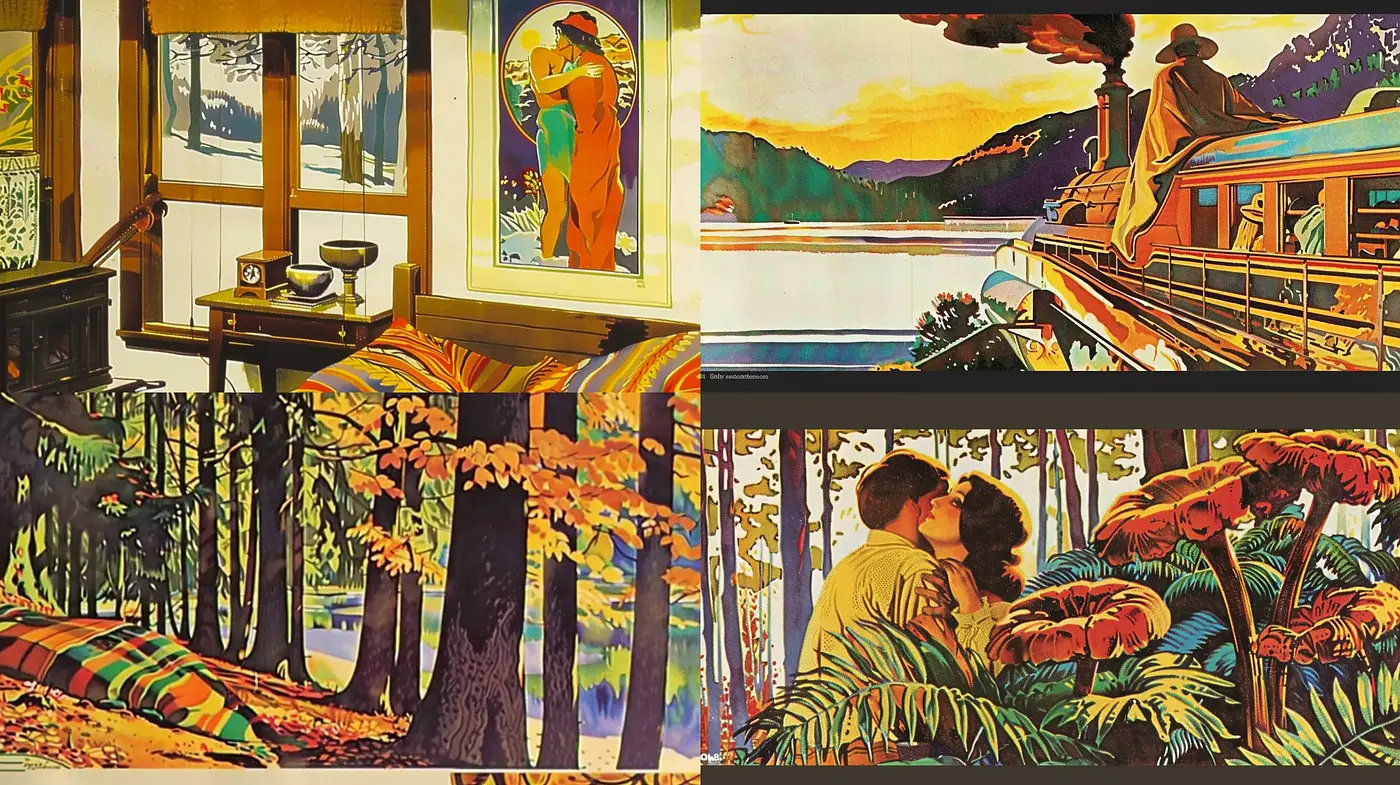 Luminous Vintage Travel Posters with Art Nouveau Inspirations - Midjourney sref style