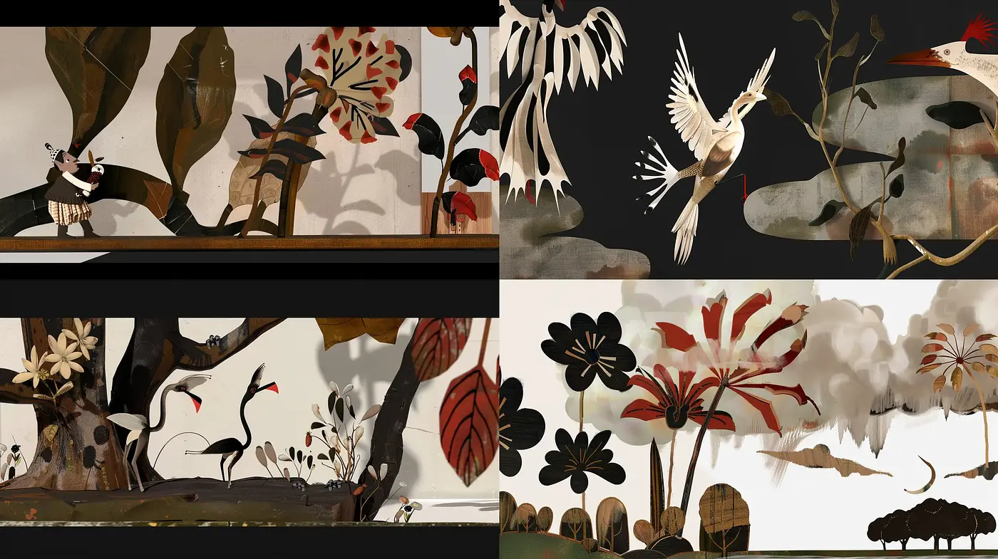 Ethereal Nature Tableaus with Stylized Fauna and Flora - Midjourney sref style