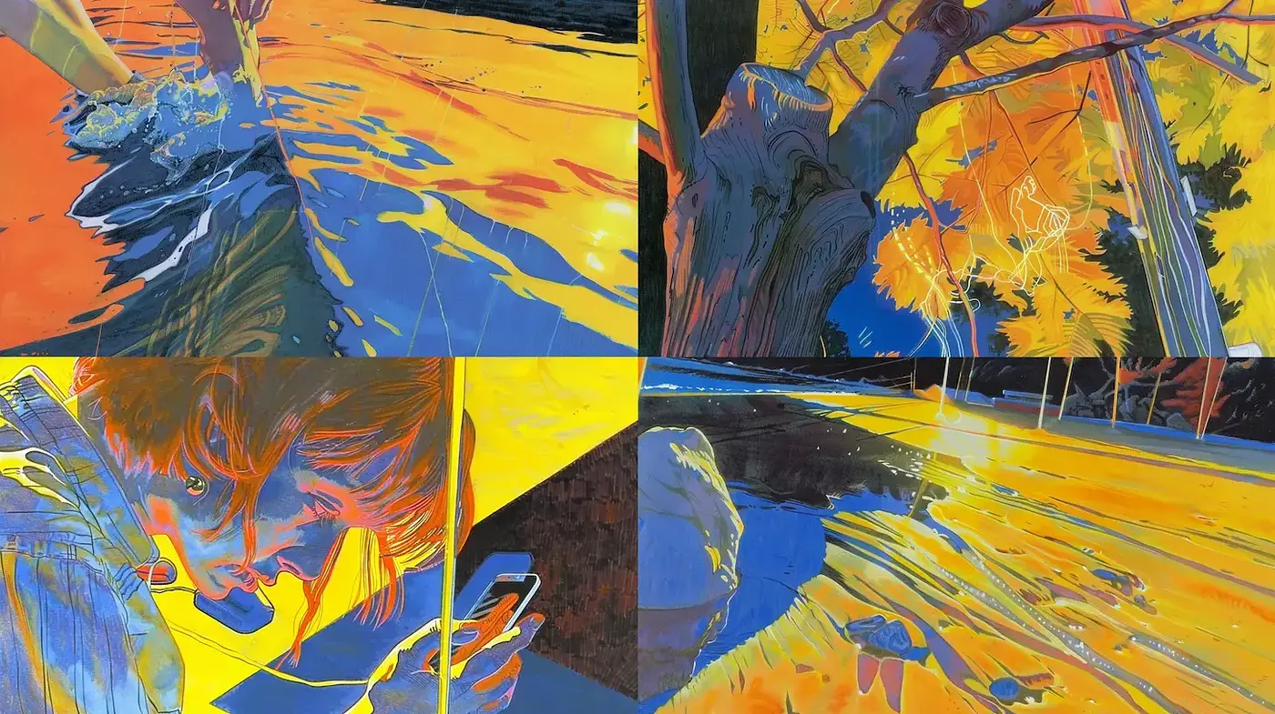 Vibrant and dynamic exploration of light and water reflections - Midjourney sref style