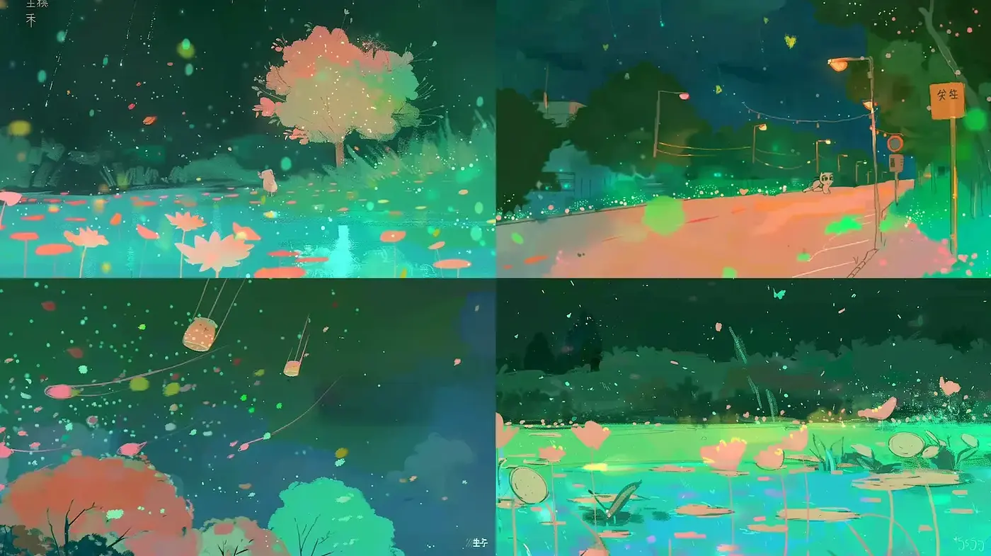 Dreamy and ethereal landscape art with vibrant color contrasts - Midjourney sref style