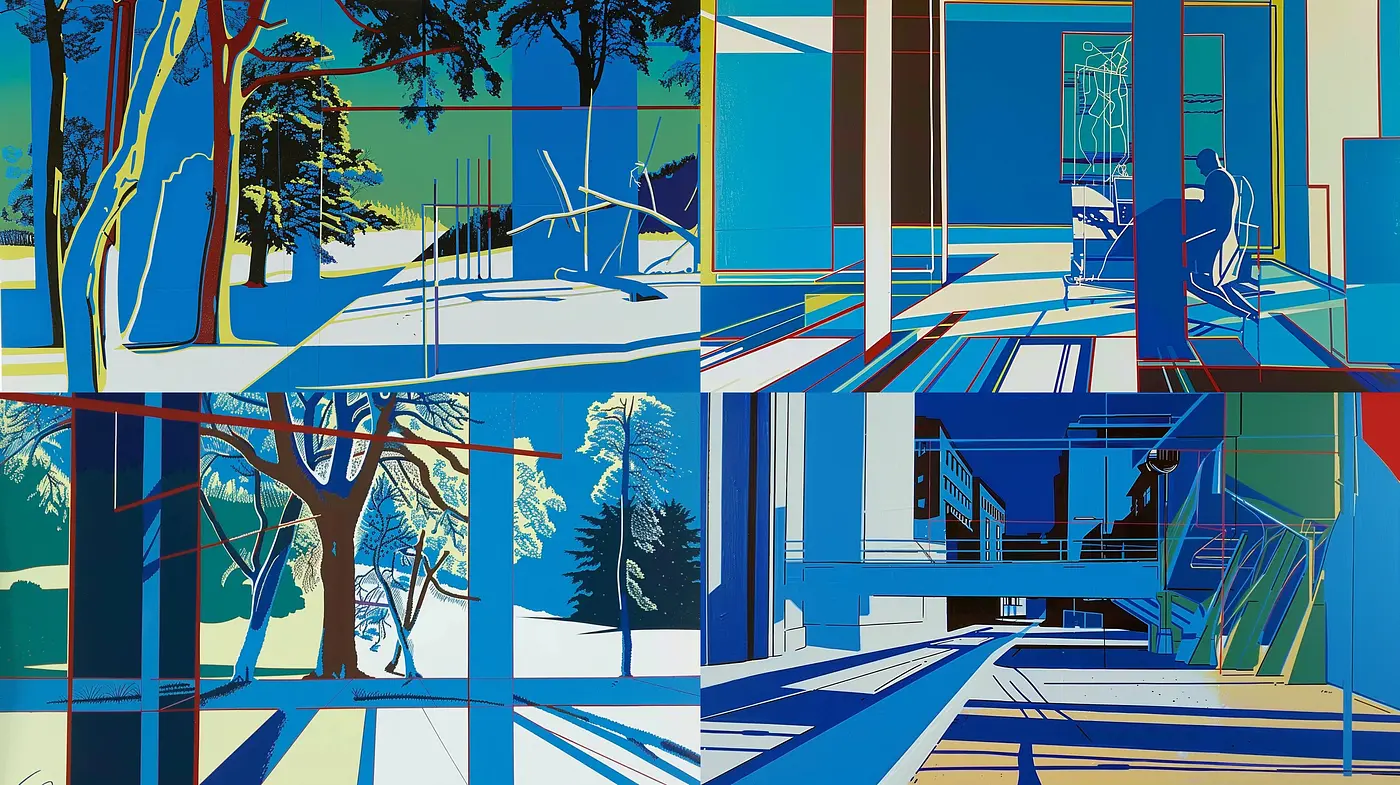 Geometric Abstraction in Vivid Contrasting Hues - Midjourney sref style