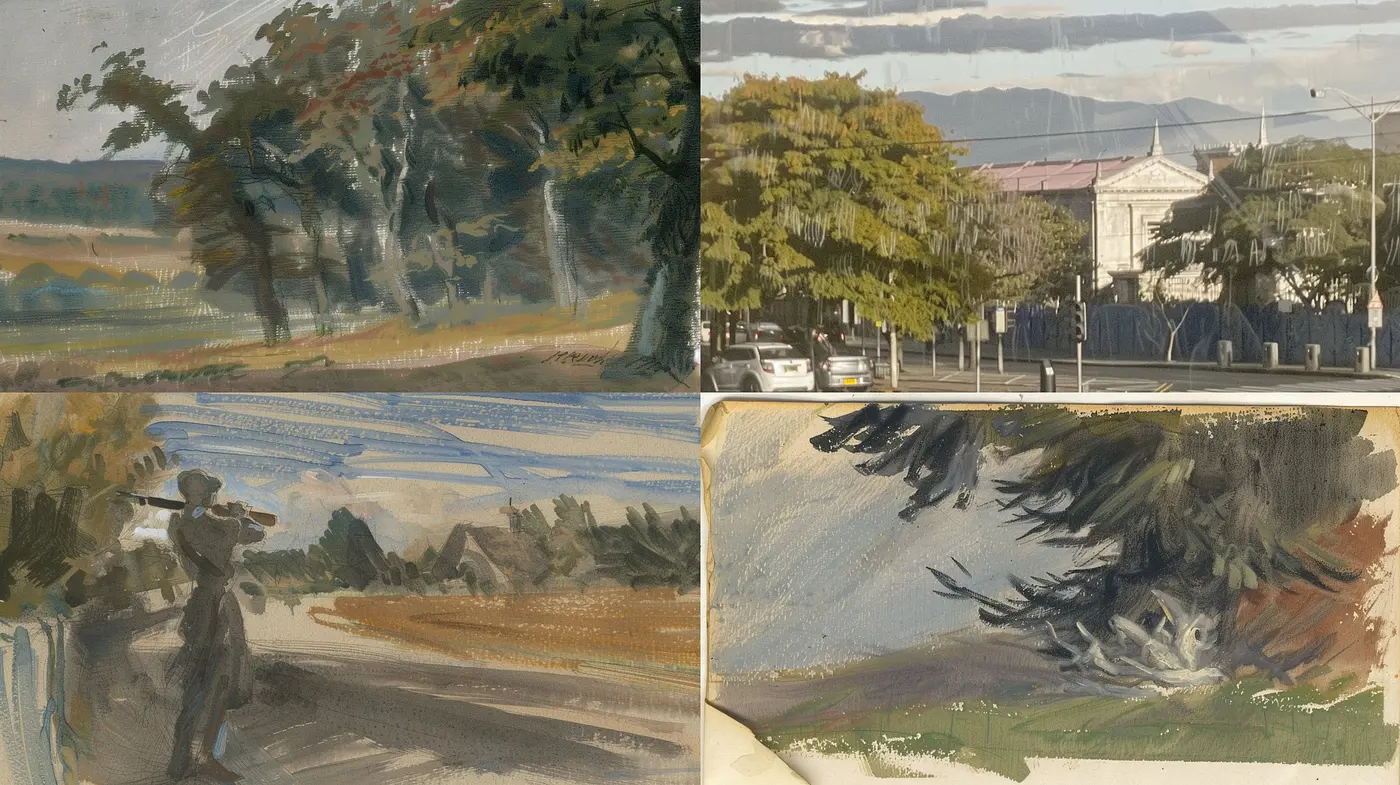 Ethereal Brushwork and Earthy Tones: A Fusion of Impressionist Echoes and Modern Moods - Midjourney sref style