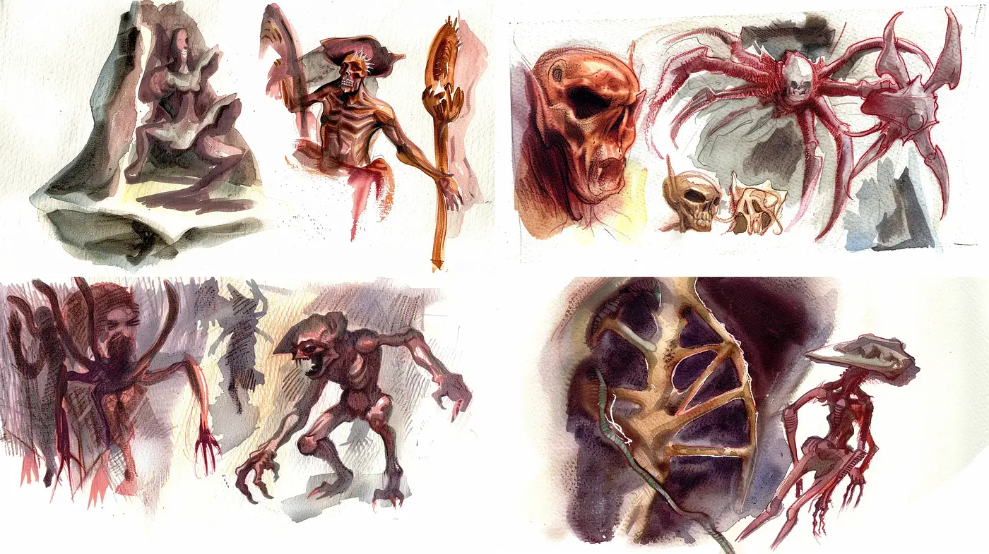 Grim Fantasy Watercolor Bestiary - Midjourney sref style