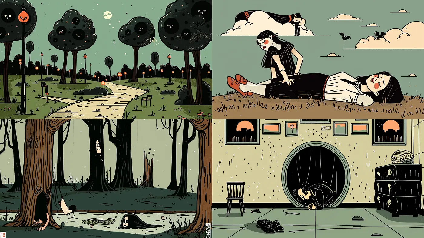 Twilight Hues in Stylized Gothic Narratives: A Homage to Vintage Illustration and Contemporary Storytelling - Midjourney sref style