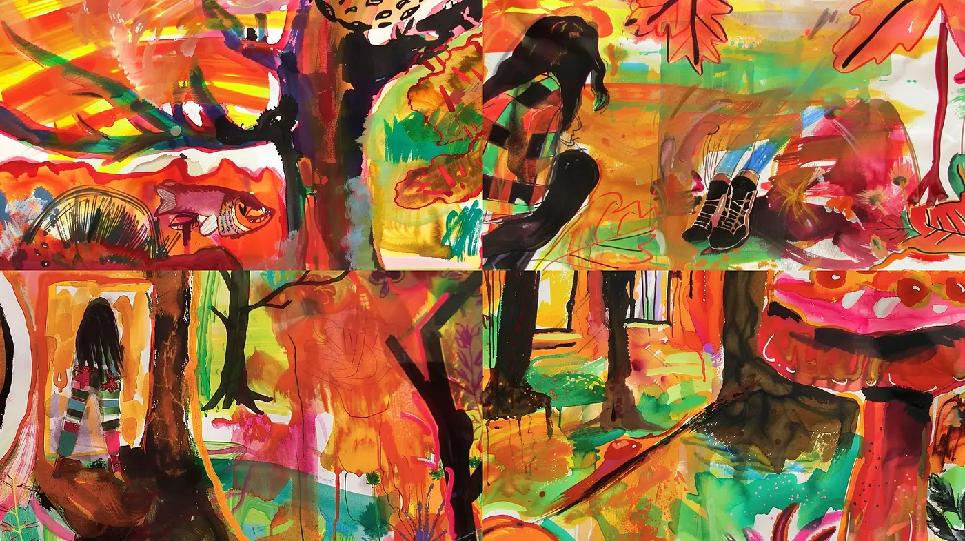 Abstract Expressionist Fusion of Vivid Colors and Energetic Brushwork - Midjourney sref style