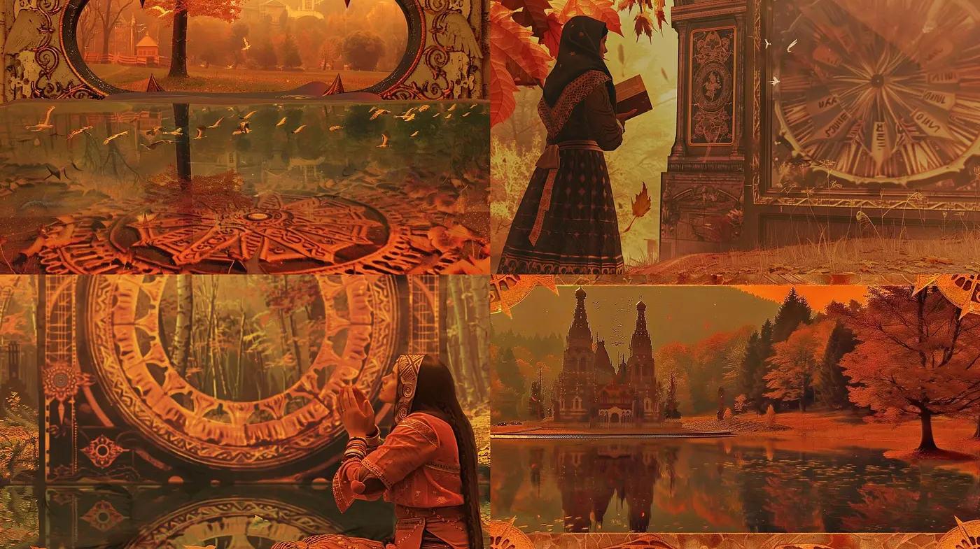 Autumnal Dreamscapes: A Fusion of Seasonal Splendor and Mystic Elements - Midjourney sref style