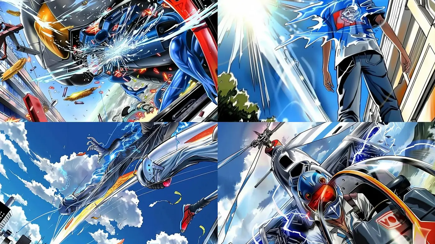 Dynamic Anime-Inspired Visions of Futuristic Mechanized Action - Midjourney sref style