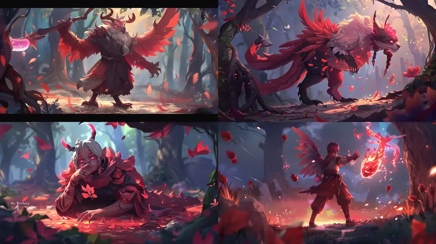 Dynamic fantasy illustrations with rich textures and intense colors - Midjourney sref style