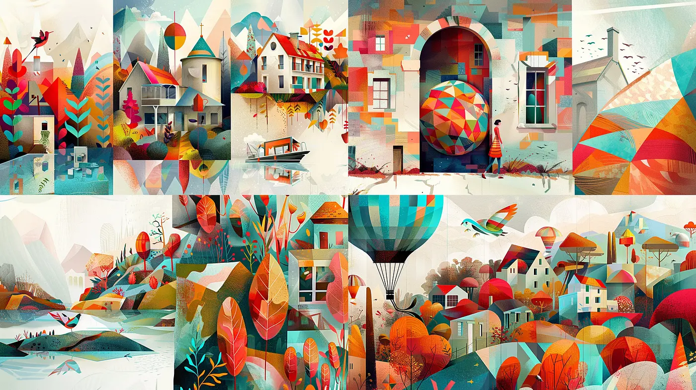 Whimsical Geometric Melange with Autumnal Hues - Midjourney sref style