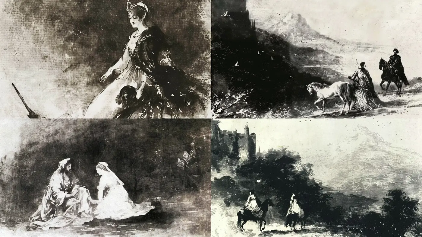Monochromatic Elegance meets Romantic Visions - Midjourney sref style