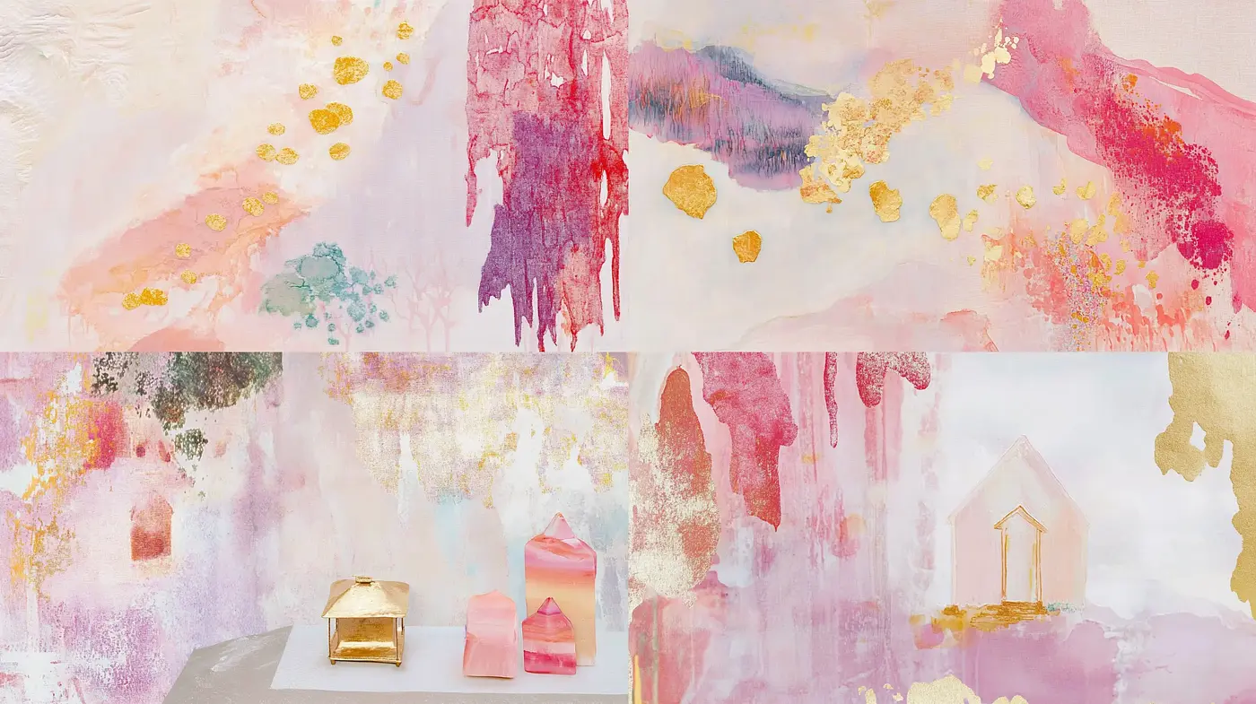 Whimsical Pastel Dreamscape with Metallic Accents - Midjourney sref style