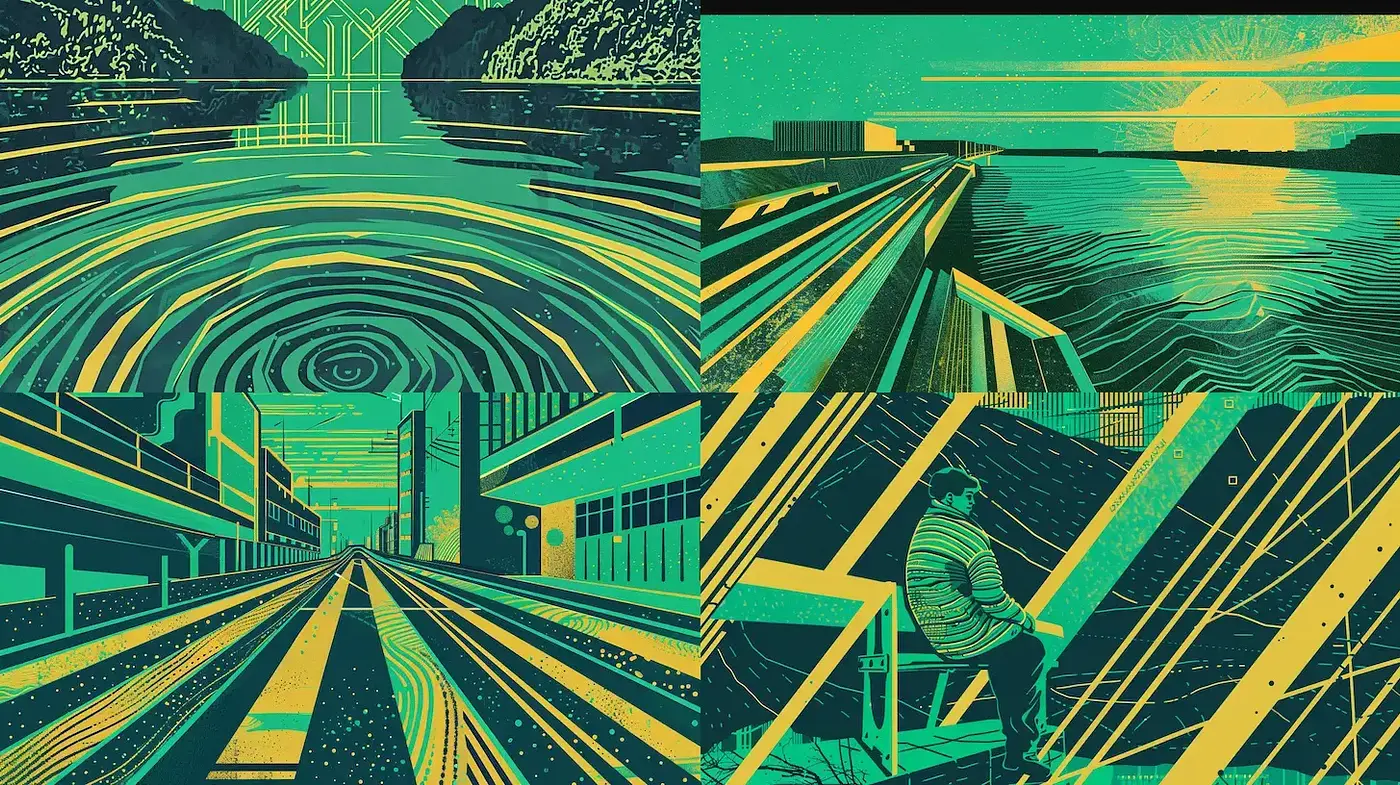 Emerging Patterns in Vibrant Geometric Landscapes - Midjourney sref style