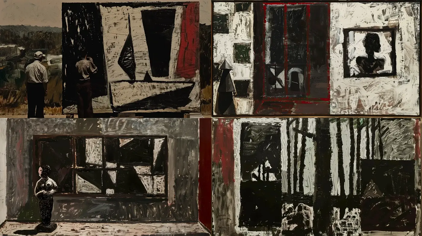 Abstract Expressionism in Rustic Hues with a Hint of Red Accent - Midjourney sref style