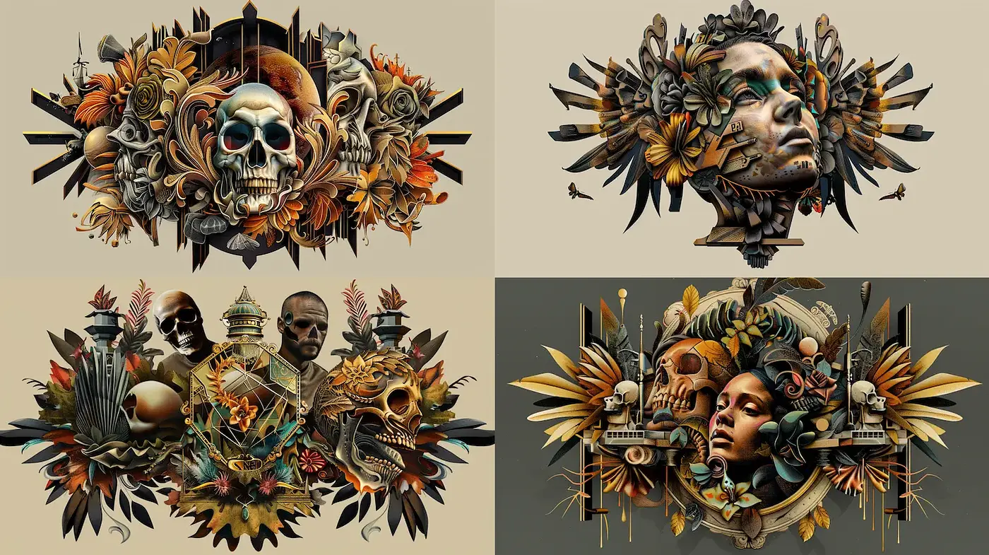 Intricate and Evocative Mixed Media Style with Organic and Geometric Elements - Midjourney sref style