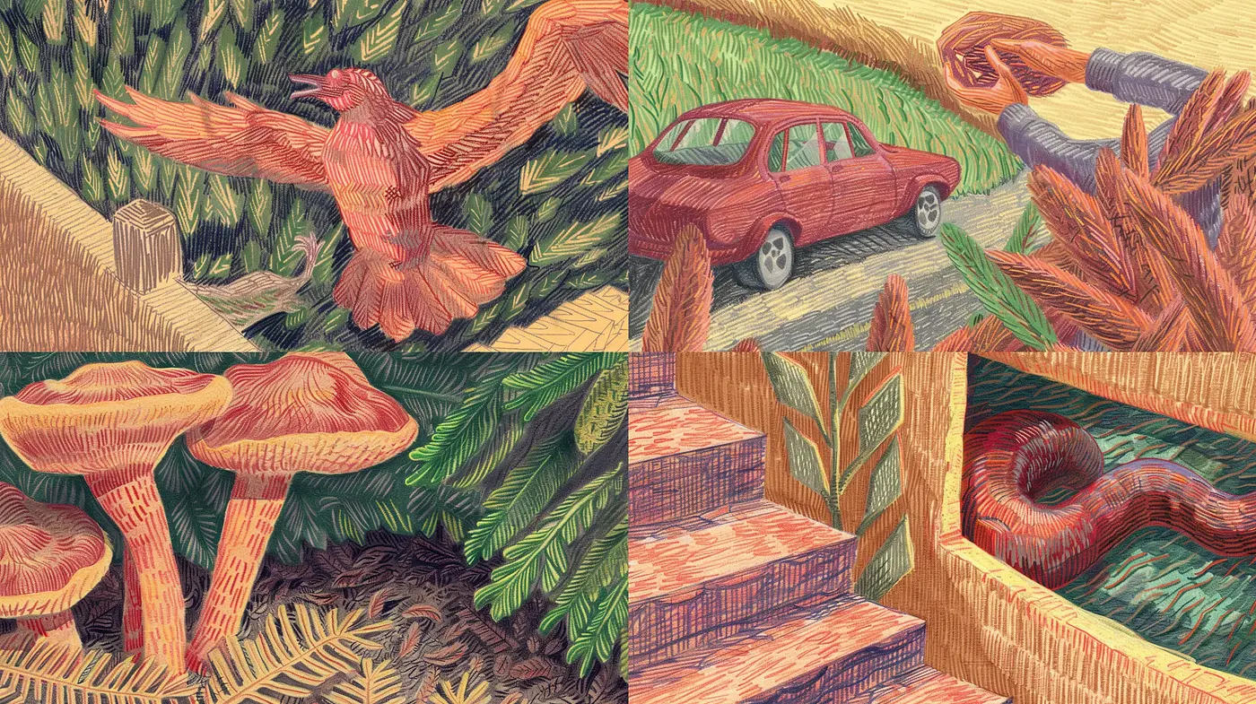 Interwoven Textural Symphony in Warm Earth Tones - Midjourney sref style