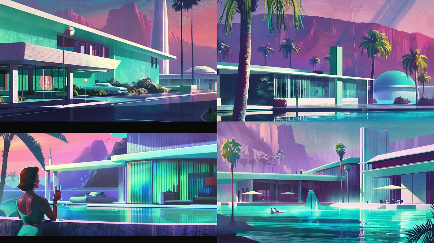 Synthwave Sunset: A Retro-Futuristic Visual Symphony - Midjourney sref style
