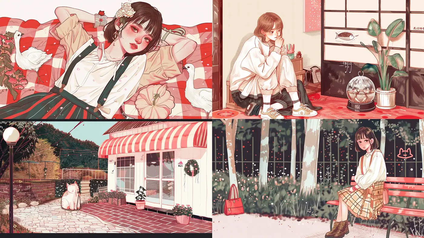 Whimsical Serenity in Pastel: A Harmonious Blend of Anime-Inspired Calmness with a Retro Touch - Midjourney sref style