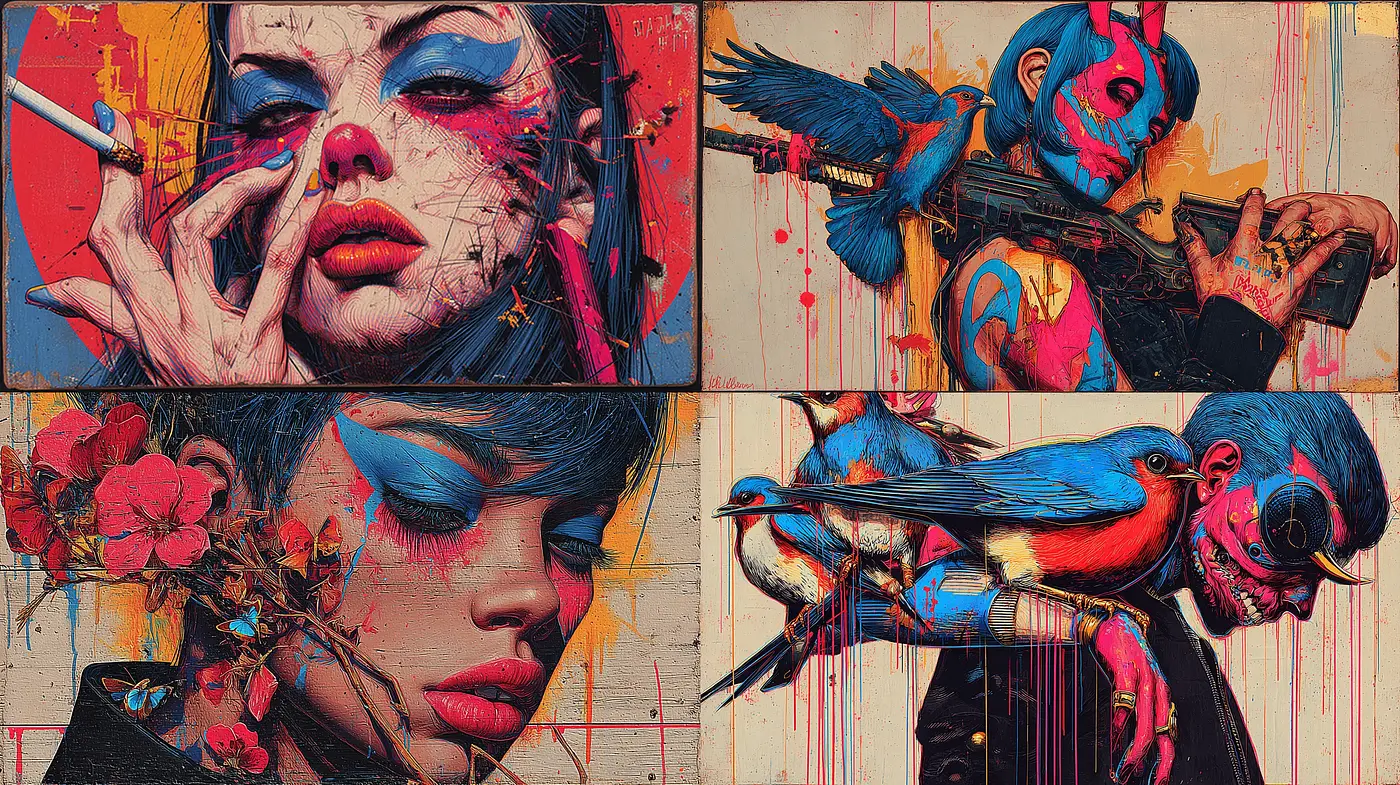 Bold and Colorful Urban Art with a Distinctive Edge - Midjourney sref style