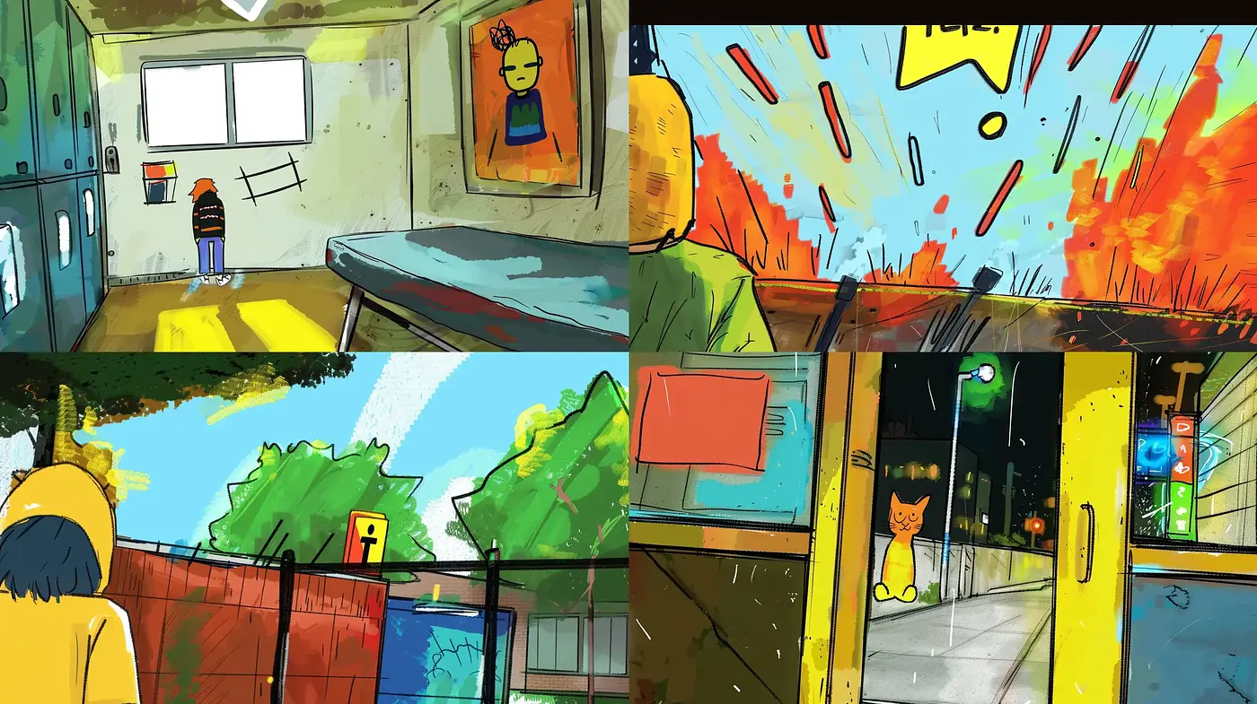 Vibrant Storybook Illustration with a Contemporary Graphic Novel Influence - Midjourney sref style