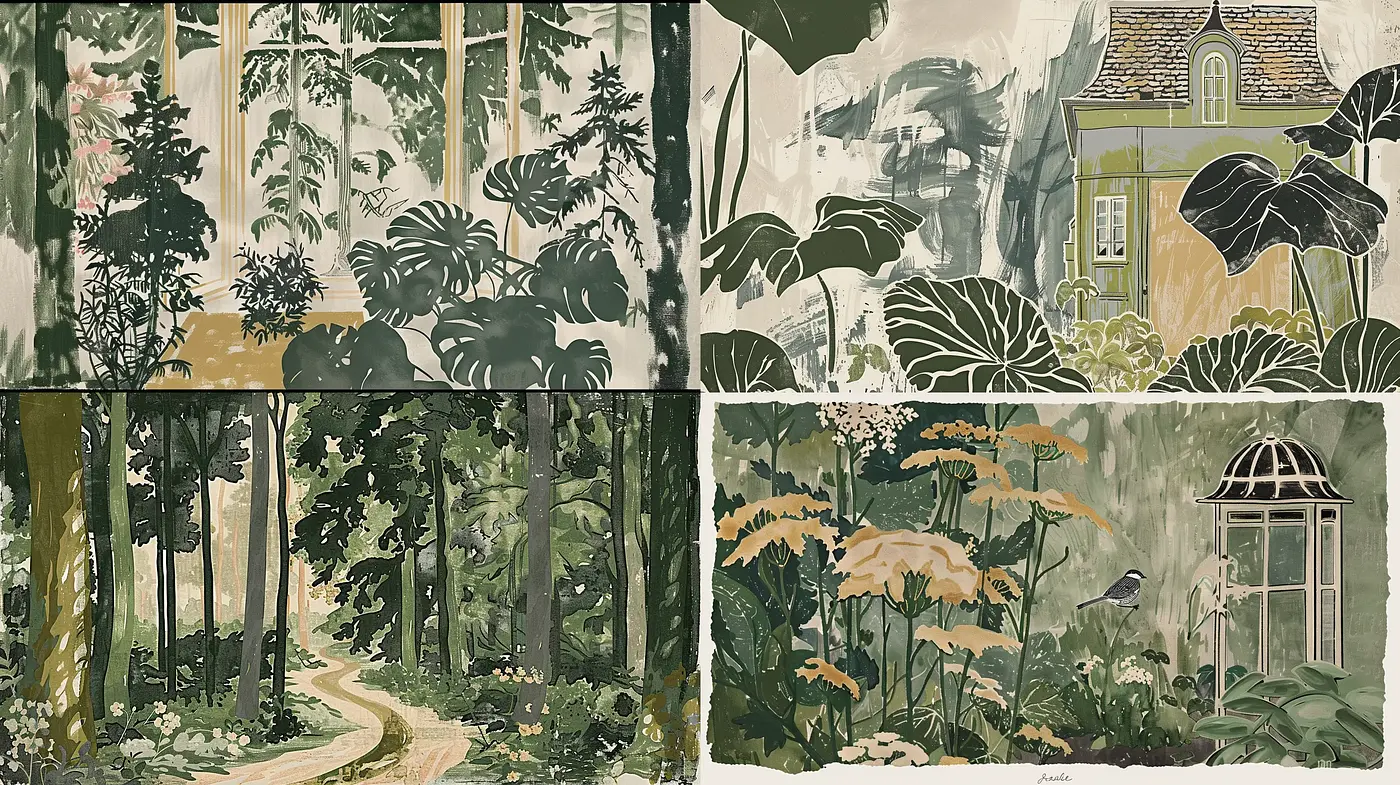 Serene Nature-Inspired Illustrative Pastel Harmony - Midjourney sref style