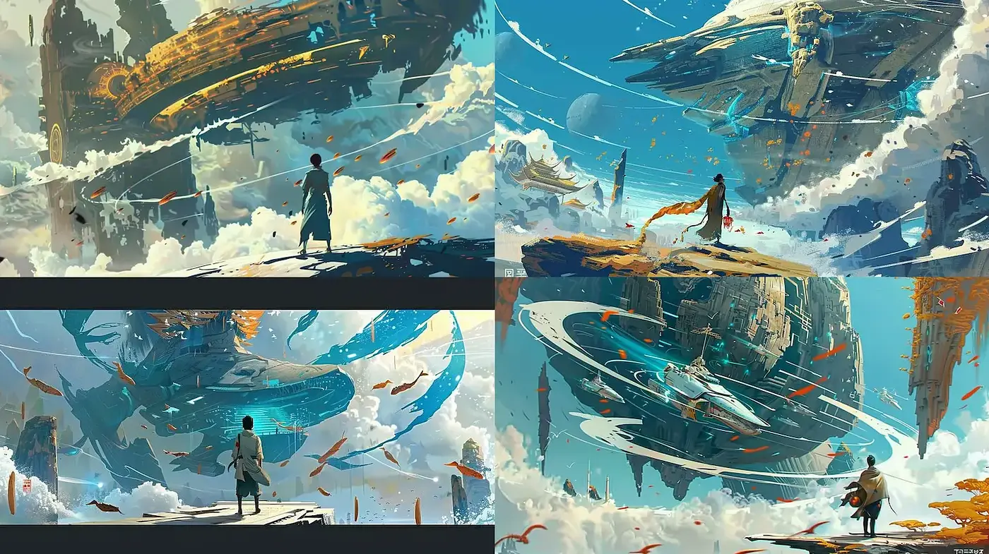 Futuristic and ethereal landscapes with a blend of organic and mechanical elements - Midjourney sref style