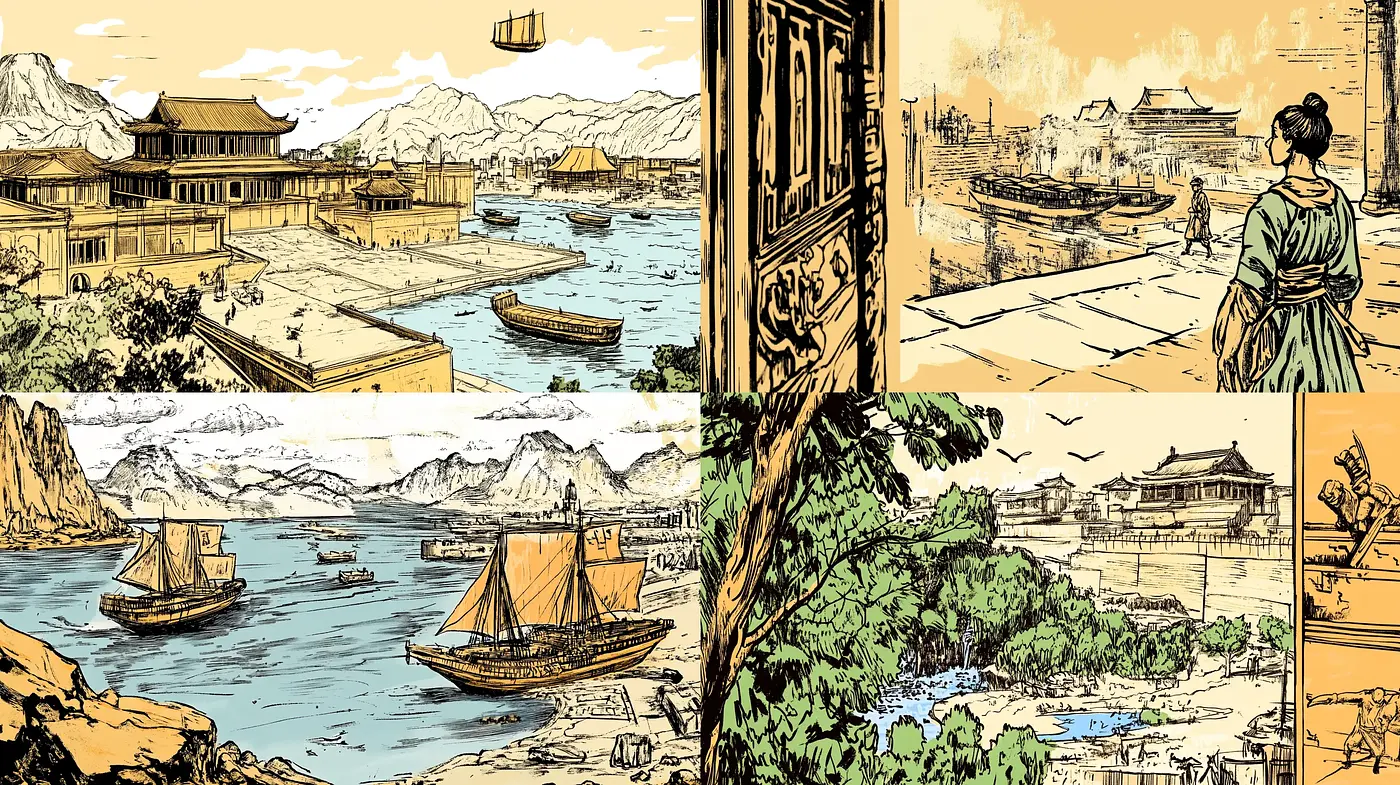 Ancient Eastern Ink and Wash Illustration Fusion - Midjourney sref style