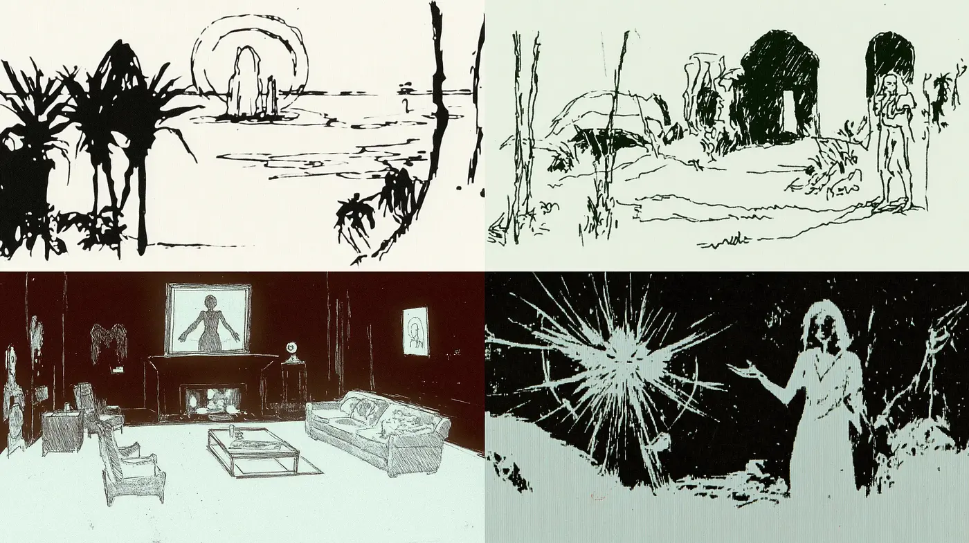 Nocturnal Elegance in Monochrome Ink Sketches - Midjourney sref style