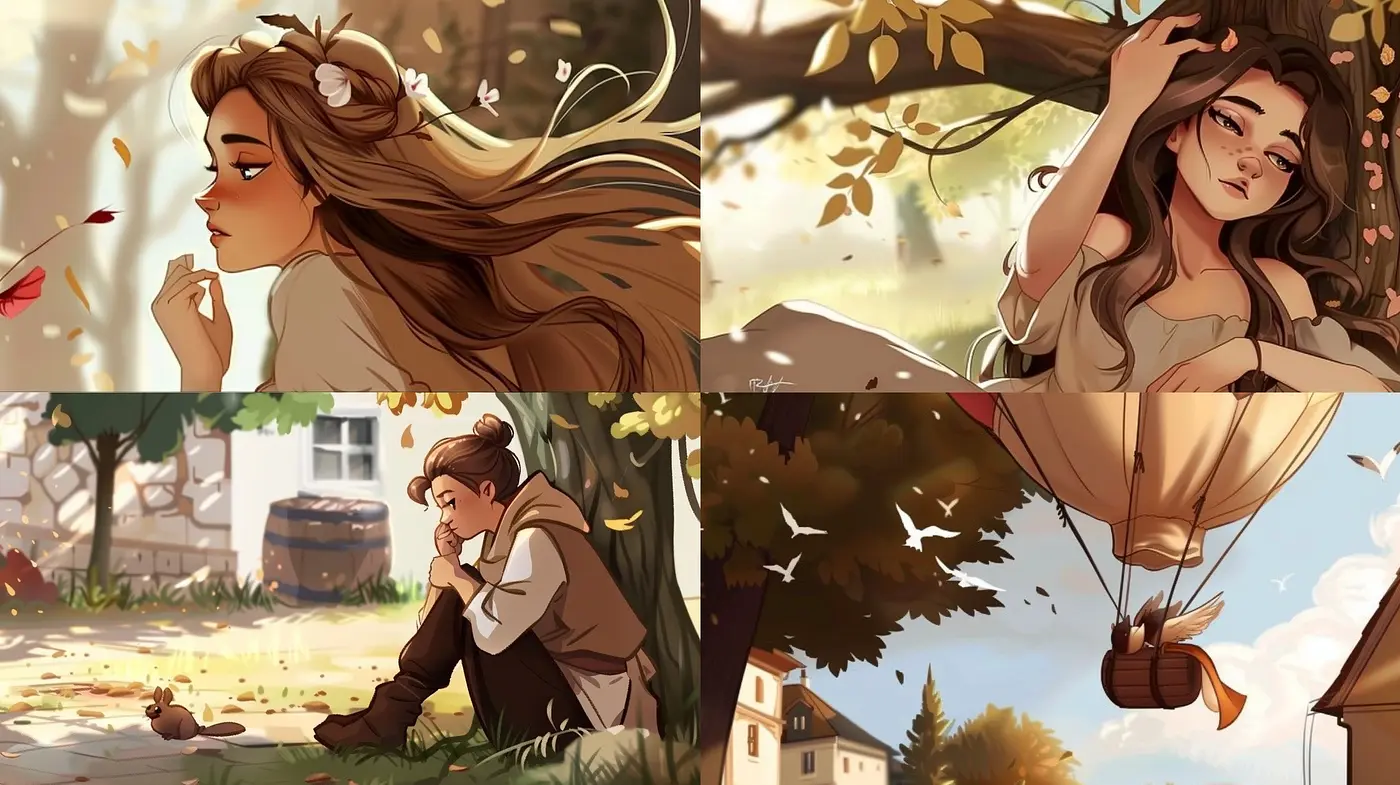 Autumnal Serenity: A Harmonious Blend of Warm Tones and Nostalgic Illustrative Charm - Midjourney sref style