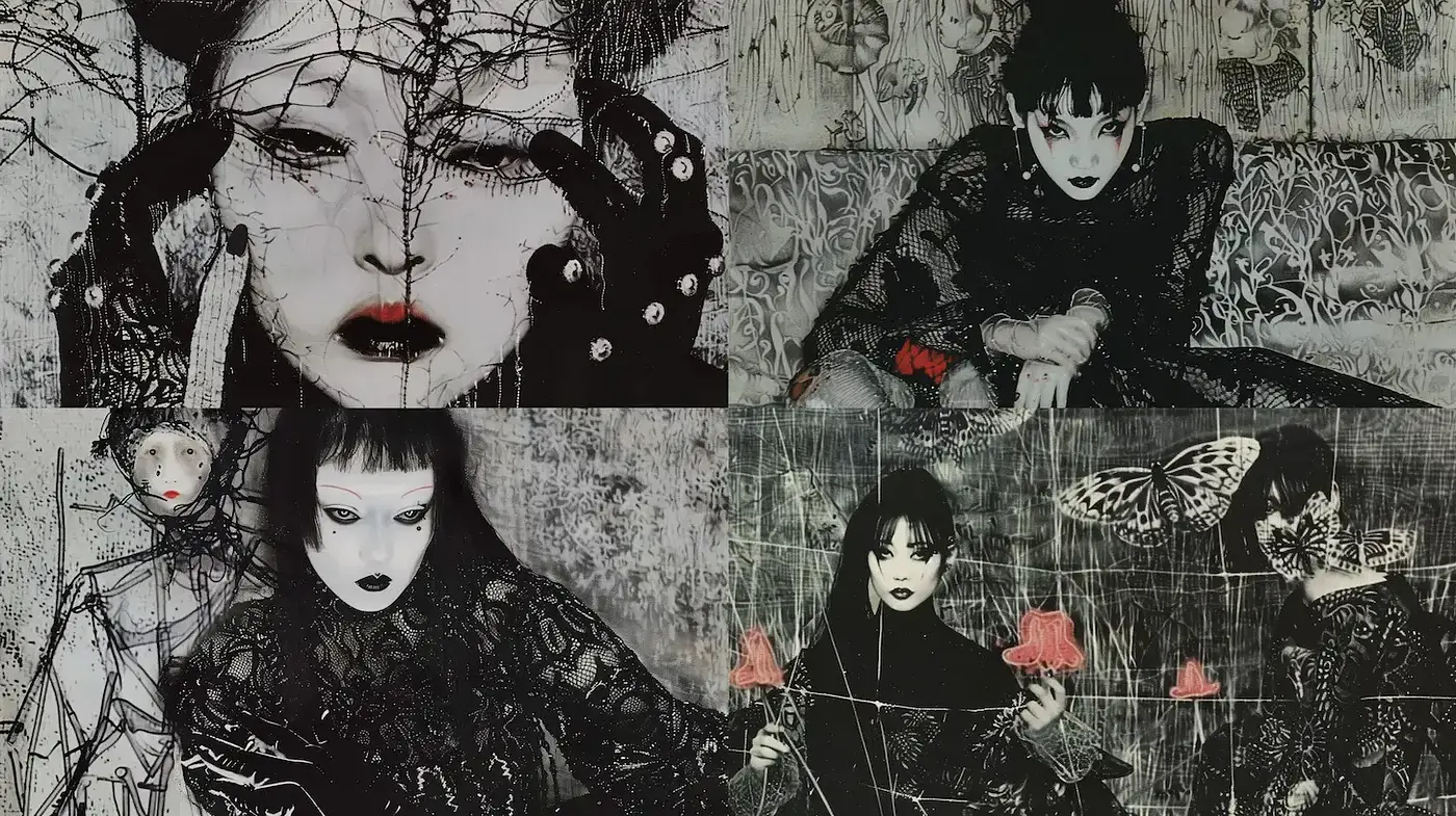 Dark and Ethereal Gothic Aesthetic with Intricate Textures - Midjourney sref style