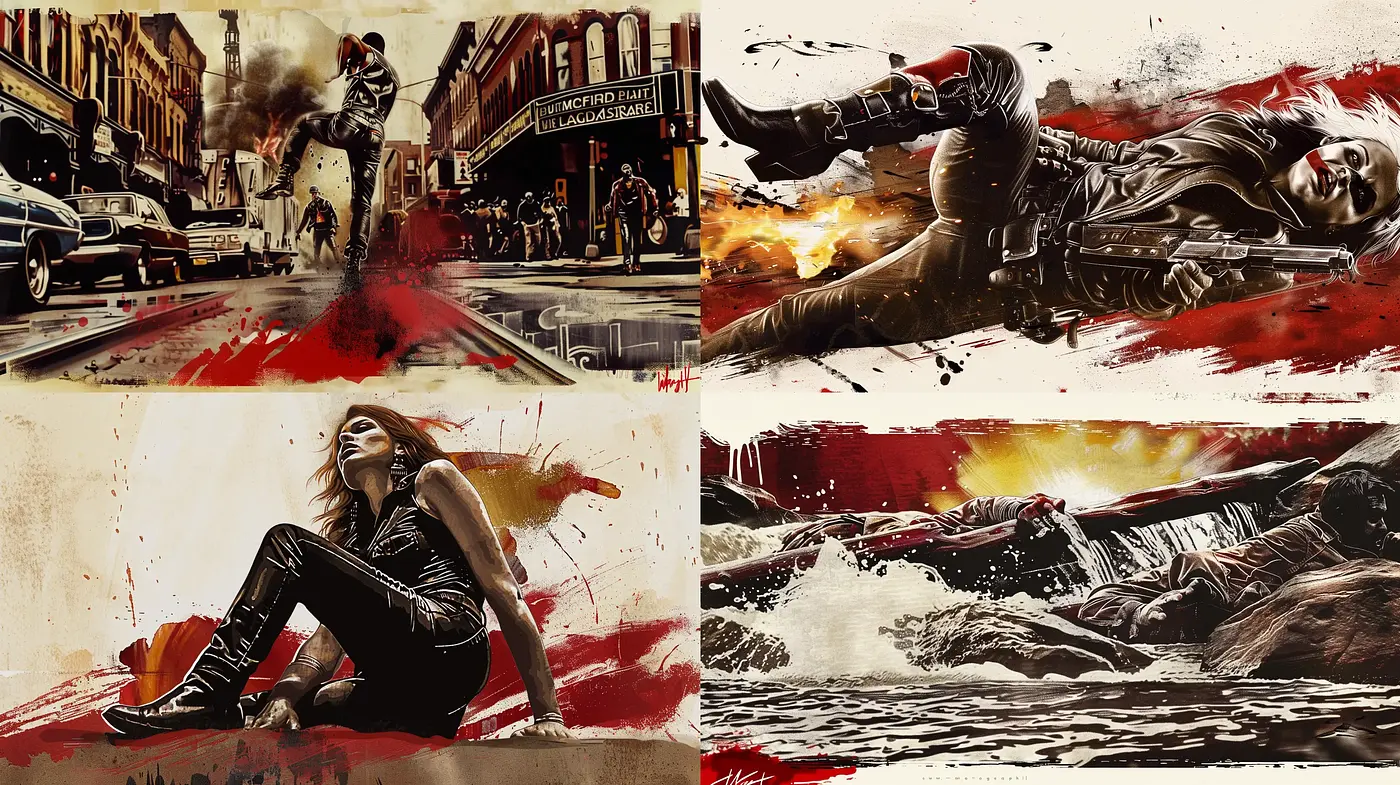 Intense and Gritty Comic Book Artistry with Sepia Overtones - Midjourney sref style