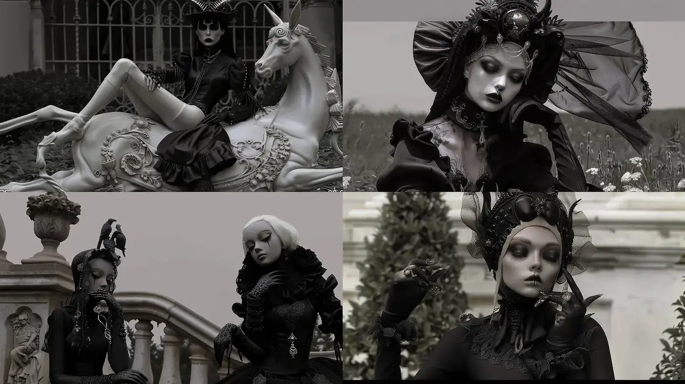 Gothic Elegance with Melancholic Undertones in Monochrome - Midjourney sref style