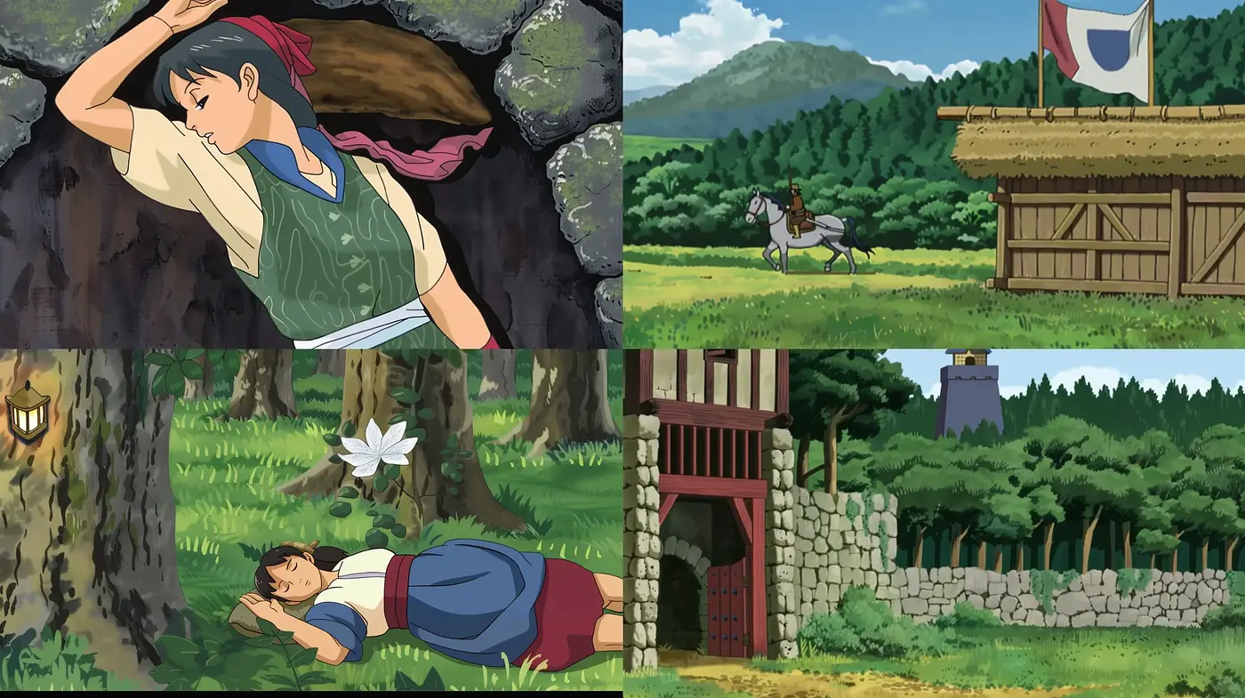 Serene Pastoral Anime Vistas with Consistent Natural Hues - Midjourney sref style