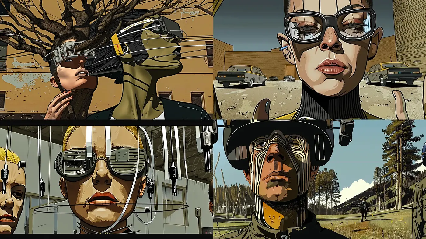 Futuristic Noir Reflections in a Graphic Novel Style - Midjourney sref style