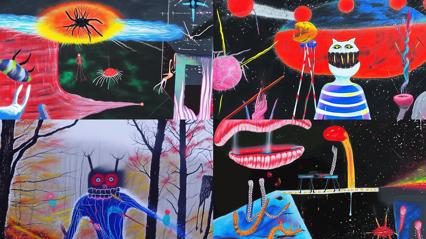 Surreal Dreamscape Fusion with Vivid Contrast - Midjourney sref style